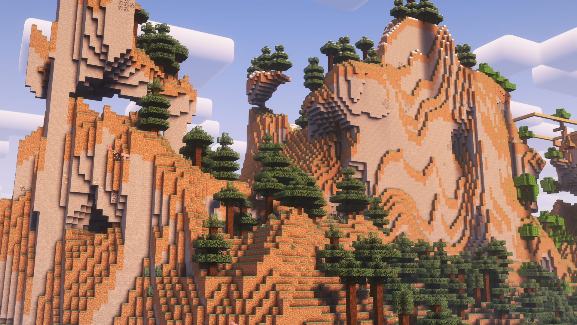 Una bella screenshot dello spawn del primo server visto dall'alto con le shaders.